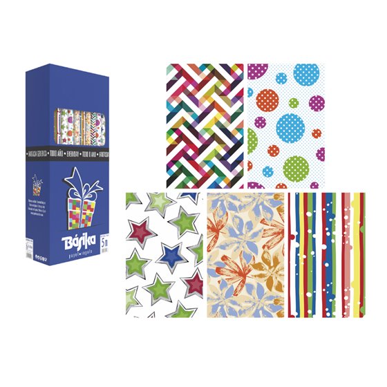 Papel De Regalo Basika Todo Año Rollo Ancho 70 Cm Longitud 5 M Modelos Surtidos Gramaje 50 Gr