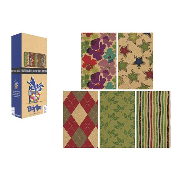 Papel De Regalo Basika Kraft Todo Año Rollo Ancho 70 Cm Longitud 2 M Diseños Surtidos Gramaje 50 Gr