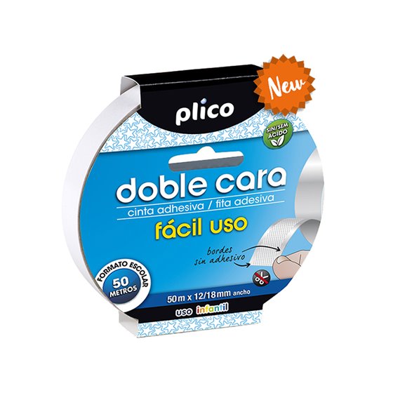 Cinta Adhesiva Plico Doble Cara Facil Uso 50 Mt X 12/18 Mm