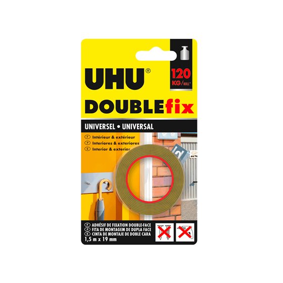 Cinta Adhesiva Uhu Doublefix Marron Doble Cara Extra Fuerte 1,5 Mt X 19 Mm