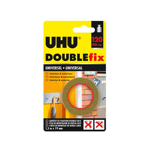Cinta Adhesiva Uhu Doublefix Marron Doble Cara Extra Fuerte 1,5 Mt X 19 Mm