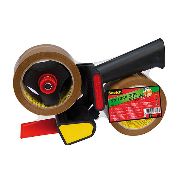 Portarrollo Scotch Para Embalaje Heavy Duty Bajo Ruido Con 2 Rollos De Cintas Marron 50Mm X 66Mt