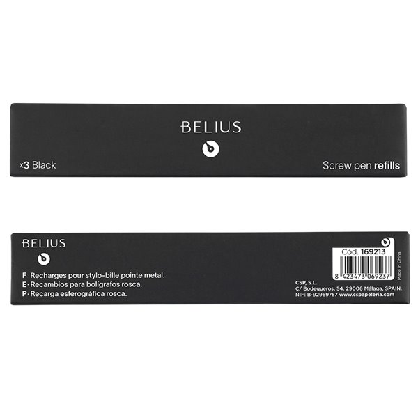 Recambio Boligrafo Belius Con Rosca Negro Caja 3 Unidades