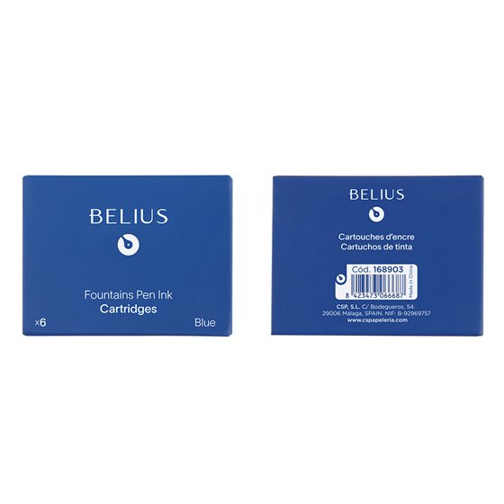 Tinta Estilografica Belius Azul Caja 6 Cartuchos