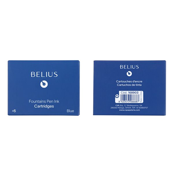 Tinta Estilografica Belius Azul Caja 6 Cartuchos