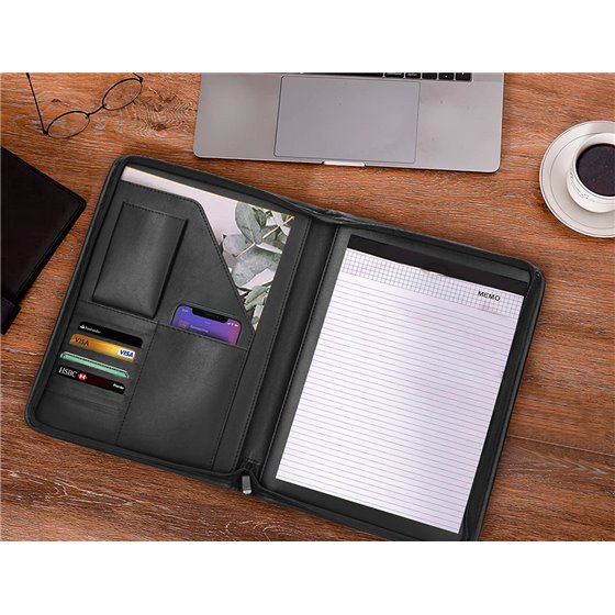 Carpeta Portafolios Cremallera Con Bolsa Para Movil Y Tarjetero Color Negro 260X355 Mm