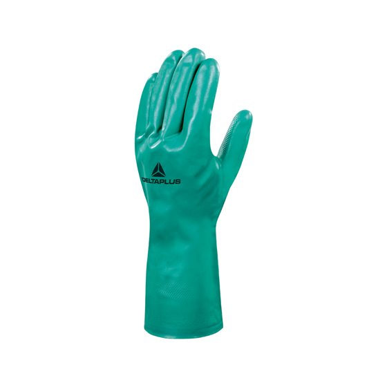 Guantes Deltaplus Tratado En Nitrilo Flocado De Algodon Especial Para Trabajos Con Liquidos Quimicos Talla 7