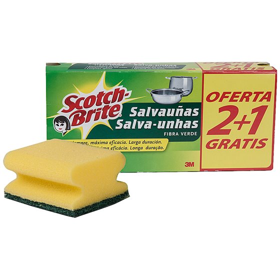 Estropajo Salvauñas Scotch Brite Fibra Verde Paquete 3X2