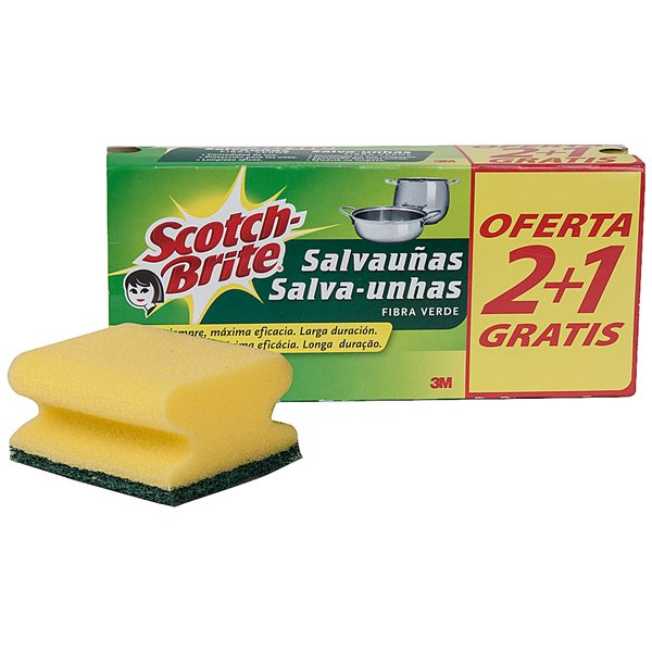 Estropajo Salvauñas Scotch Brite Fibra Verde Paquete 3X2
