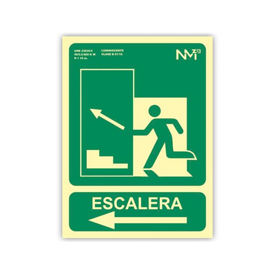 Pictograma Archivo 2000 Salida Emergencia Escalera Sube Izquierda Pvc Verde Luminiscente 224X300 Mm