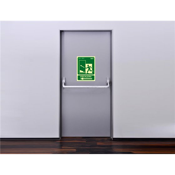 Pictograma Archivo 2000 Salida Emergencia Escalera Sube Izquierda Pvc Verde Luminiscente 224X300 Mm