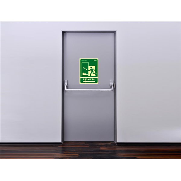 Pictograma Archivo 2000 Salida Emergencia Escalera Sube Izquierda Pvc Verde Luminiscente 224X300 Mm