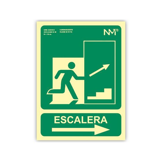 Pictograma Archivo 2000 Salida Emergencia Escalera Sube Derecha Pvc Verde Luminiscente 224X300 Mm