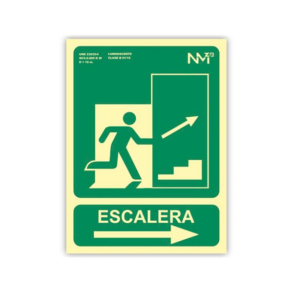 Pictograma Archivo 2000 Salida Emergencia Escalera Sube Derecha Pvc Verde Luminiscente 224X300 Mm
