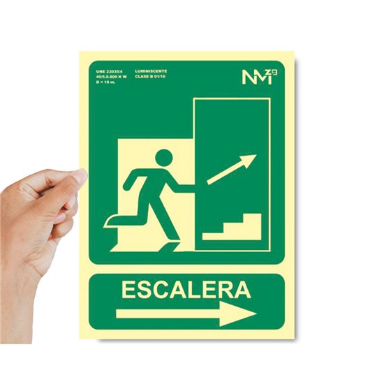 Pictograma Archivo 2000 Salida Emergencia Escalera Sube Derecha Pvc Verde Luminiscente 224X300 Mm