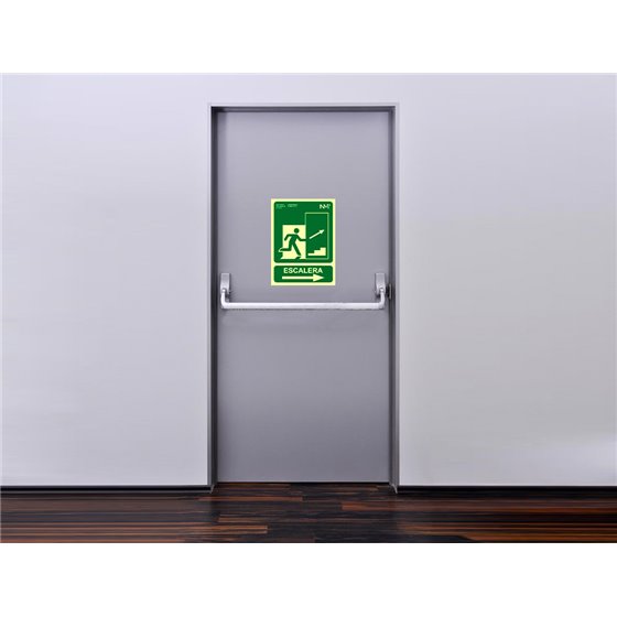 Pictograma Archivo 2000 Salida Emergencia Escalera Sube Derecha Pvc Verde Luminiscente 224X300 Mm