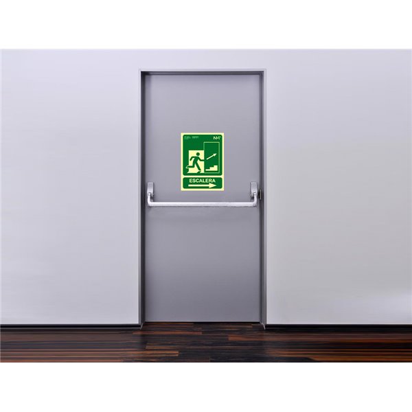 Pictograma Archivo 2000 Salida Emergencia Escalera Sube Derecha Pvc Verde Luminiscente 224X300 Mm