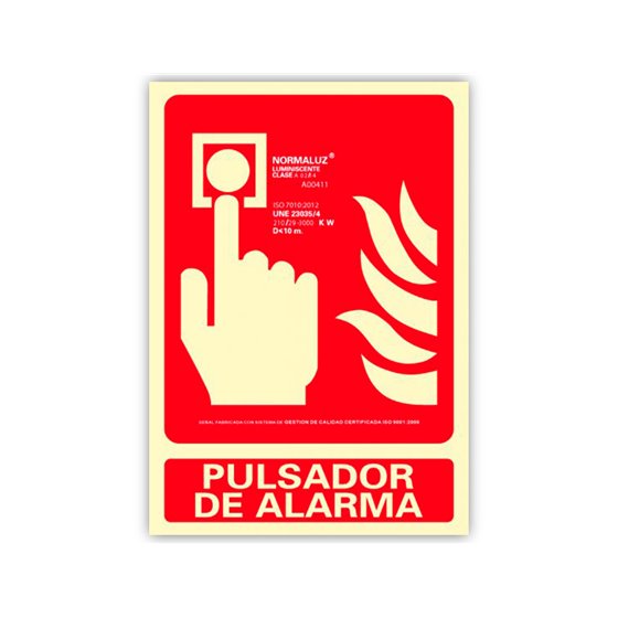 Pictograma Archivo 2000 Pulsador De Alarma Pvc Rojo Luminiscente 210X300 Mm
