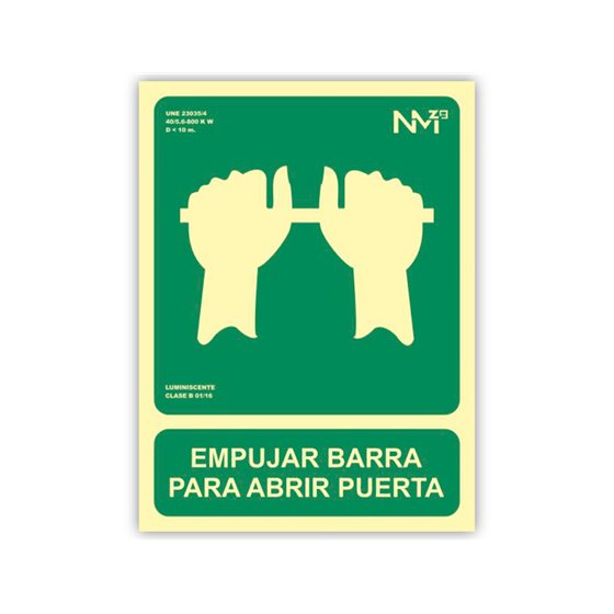 Pictograma Archivo 2000 Empujar Barra Para Abrir Puerta Pvc Verde Luminiscente 224X300 Mm
