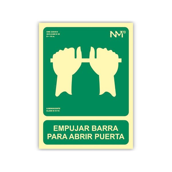 Pictograma Archivo 2000 Empujar Barra Para Abrir Puerta Pvc Verde Luminiscente 224X300 Mm