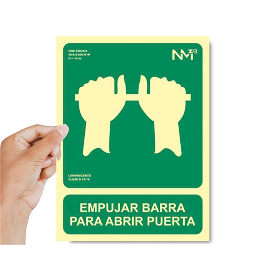 Pictograma Archivo 2000 Empujar Barra Para Abrir Puerta Pvc Verde Luminiscente 224X300 Mm