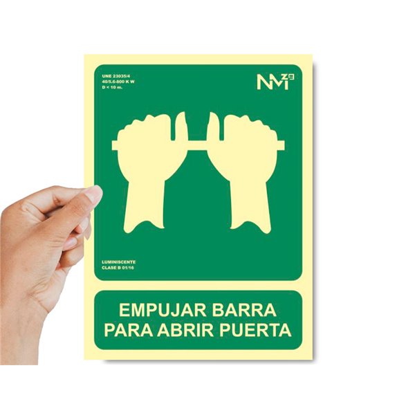 Pictograma Archivo 2000 Empujar Barra Para Abrir Puerta Pvc Verde Luminiscente 224X300 Mm