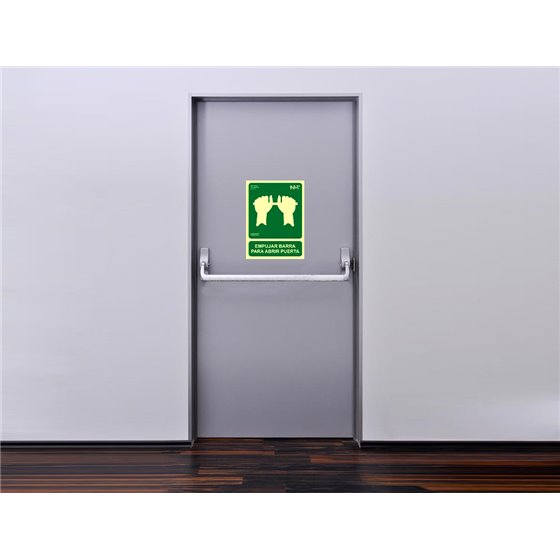 Pictograma Archivo 2000 Empujar Barra Para Abrir Puerta Pvc Verde Luminiscente 224X300 Mm