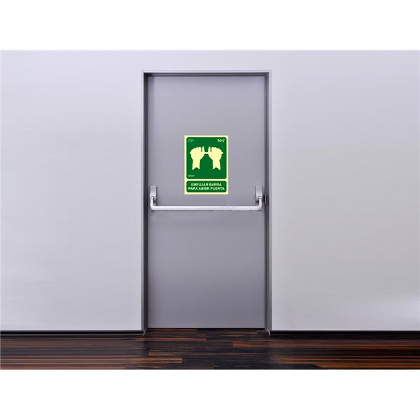 Pictograma Archivo 2000 Empujar Barra Para Abrir Puerta Pvc Verde Luminiscente 224X300 Mm