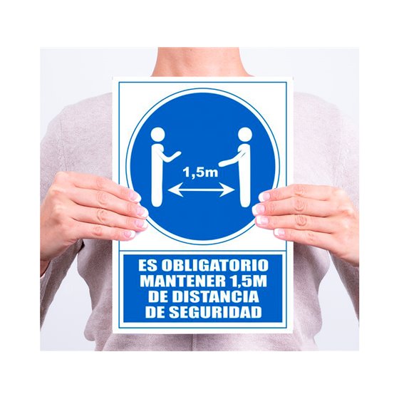 Pictograma Archivo 2000 Obligatorio Mantener 1,5 M De Distancia De Seguridad Pvc Color Azul 210X297 Mm