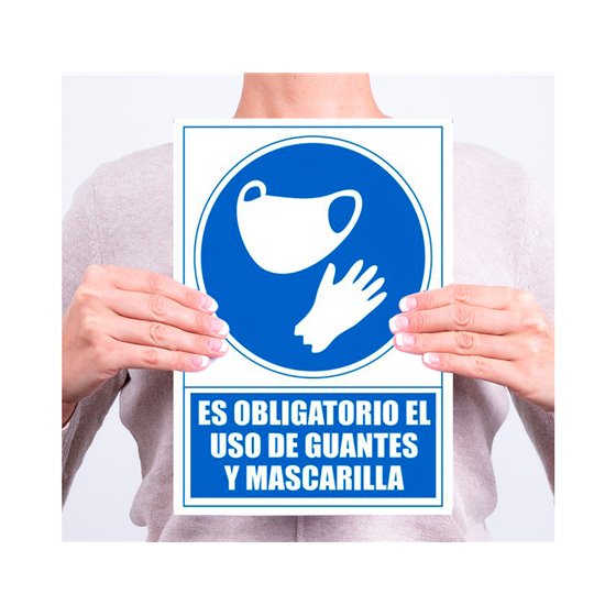 Pictograma Archivo 2000 Obligatorio El Uso De Guantes Y Mascarilla Pvc Color Azul 210X297 Mm
