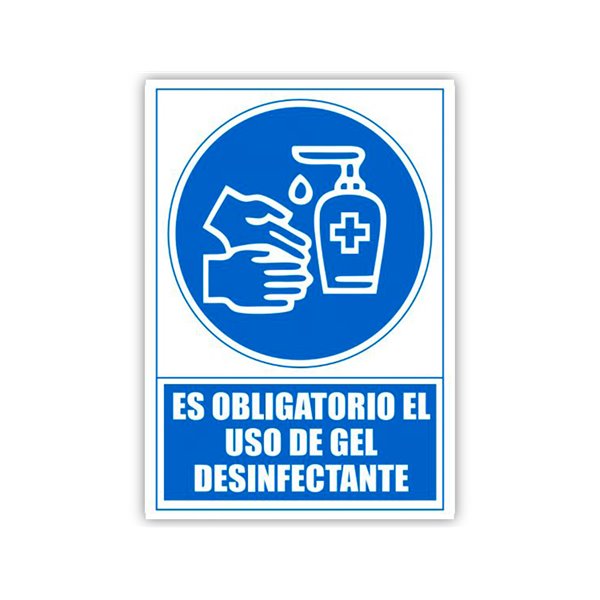 Pictograma Archivo 2000 Obligatorio El Uso De Gel Desinfectante Pvc Color Azul 210X297 Mm