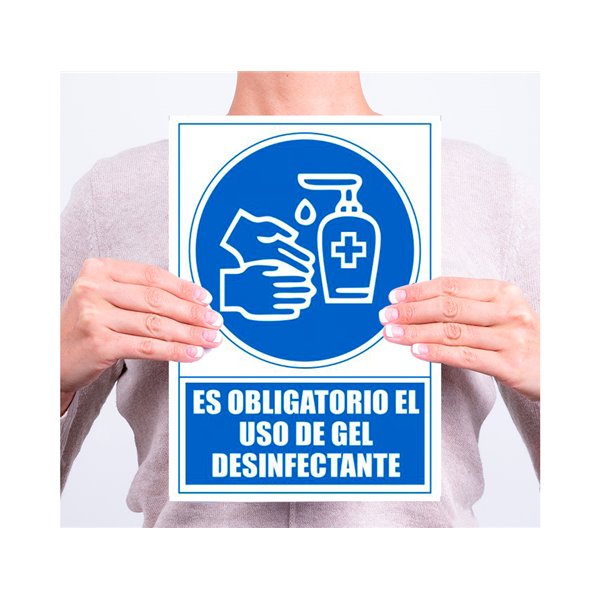 Pictograma Archivo 2000 Obligatorio El Uso De Gel Desinfectante Pvc Color Azul 210X297 Mm