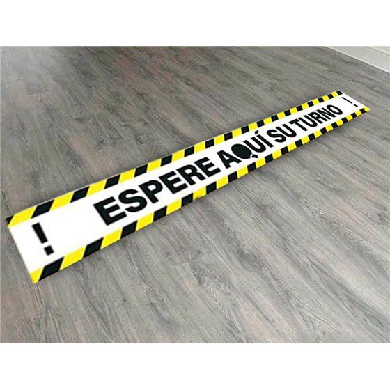 Pictograma Archivo 2000 Espere Su Turno Mantega La Distancia De Seguridad Vinilo Adhesivo Amarillo 100X700 Mm
