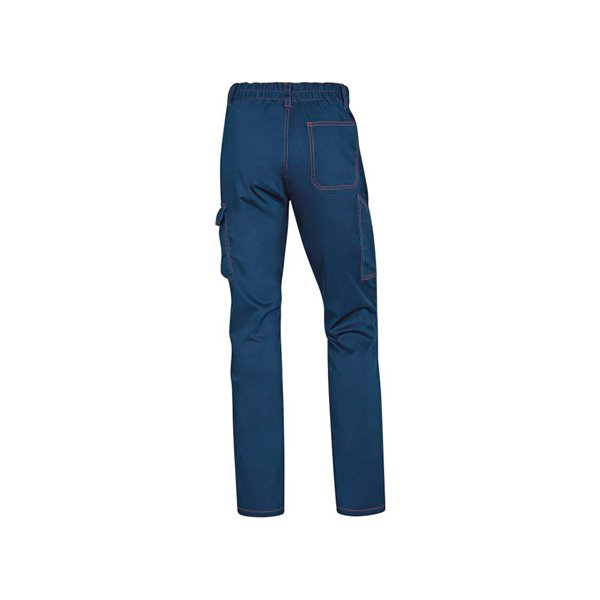 Pantalon De Trabajo Deltaplus Cintura Elastica 5 Bolsillos Color Azul Marino / Naranja Talla Xl