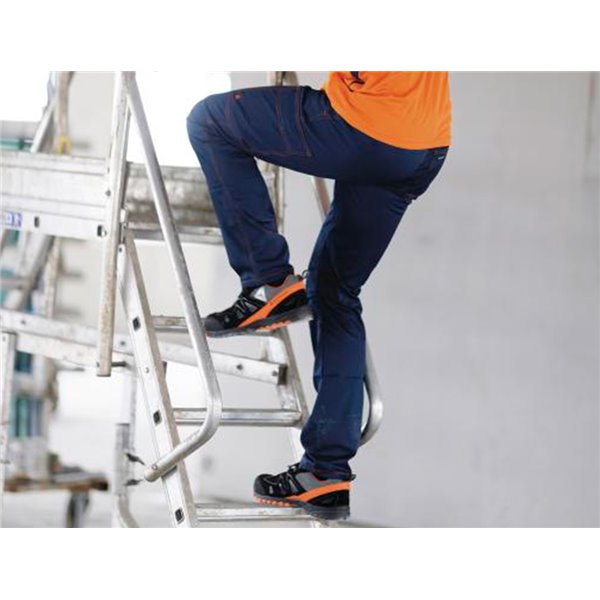 Pantalon De Trabajo Deltaplus Cintura Elastica 5 Bolsillos Color Azul Marino / Naranja Talla Xl
