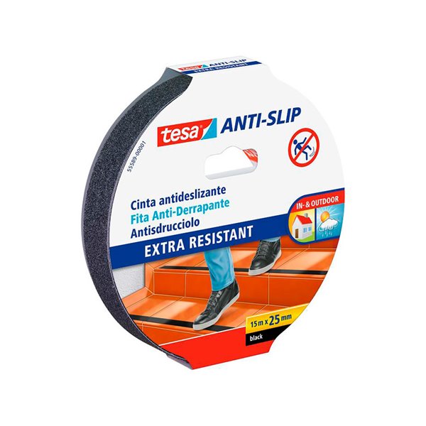 Cinta Antideslizante Adhesiva Tesa Uso Interior / Exterior Color Negro 15 Mt X 25 Mm