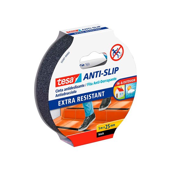 Cinta Antideslizante Adhesiva Tesa Uso Interior / Exterior Color Negro 5 Mt X 25 Mm