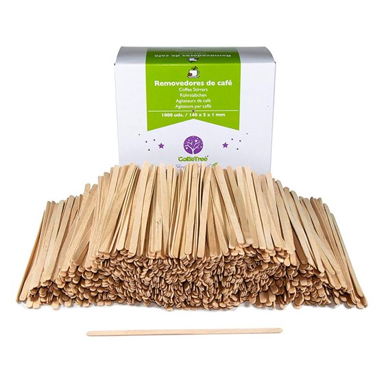Paletina Agitadora De Madera 14 Cm Para El Cafe Con Funda Individual Bolsa De 1000 Unidades