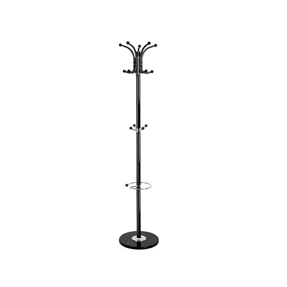 Perchero Metalico Q-Connect Negro De Pie 10 Colgadores Y Paraguero 174X40 Cm