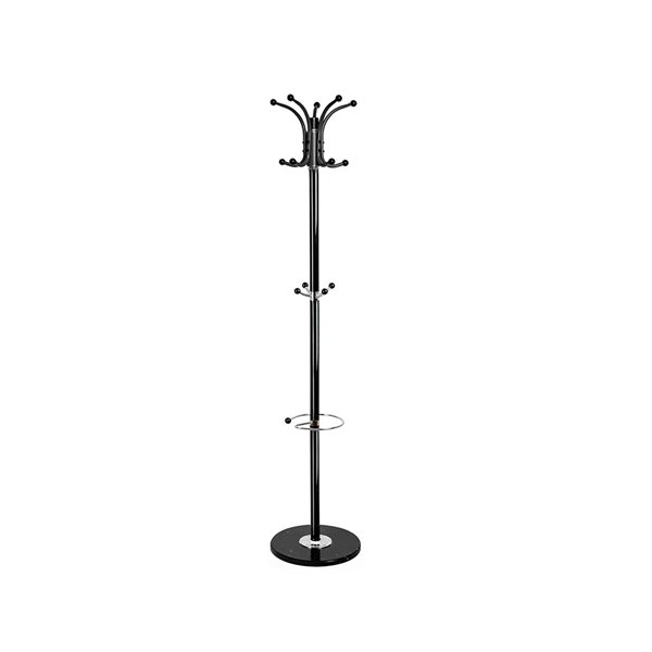 Perchero Metalico Q-Connect Negro De Pie 10 Colgadores Y Paraguero 174X40 Cm
