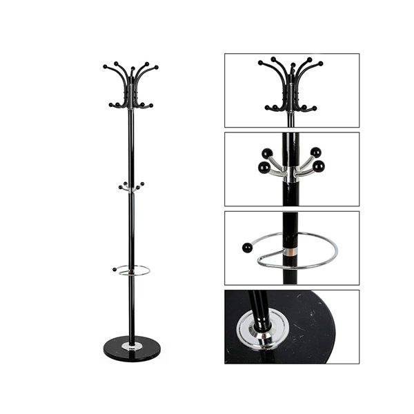 Perchero Metalico Q-Connect Negro De Pie 10 Colgadores Y Paraguero 174X40 Cm