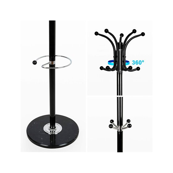 Perchero Metalico Q-Connect Negro De Pie 10 Colgadores Y Paraguero 174X40 Cm