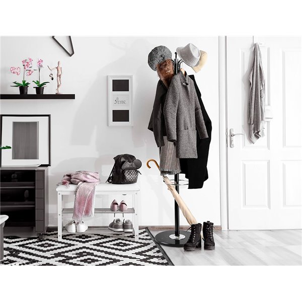 Perchero Metalico Q-Connect Negro De Pie 10 Colgadores Y Paraguero 174X40 Cm