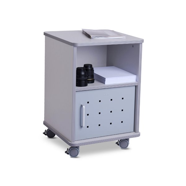 Mesa Auxiliar Rocada Rd-4030 Para Fotocopiadoras/Fax Melamina Con Ruedas Y Puerta Metalica Color Gris 50X50X70