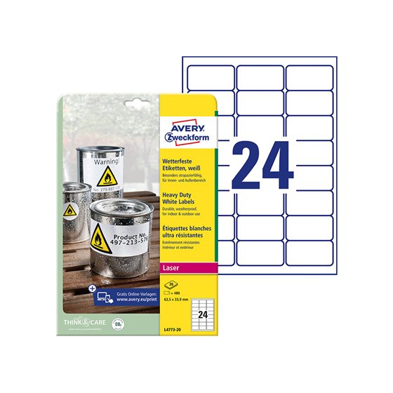 Etiqueta Adhesiva Resistente Avery Poliester Blanco 3,9 Mm 63,5X33,9 Mm Laser Pack De 480Unidades