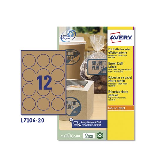 Etiqueta Adhesiva Avery Kraft Efecto Carton Redonda 60 Mm Removible Para Laser Ink-Jet