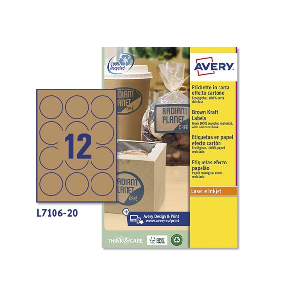 Etiqueta Adhesiva Avery Kraft Efecto Carton Redonda 60 Mm Removible Para Laser Ink-Jet