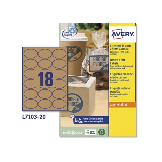 Etiqueta Adhesiva Avery Kraft Efecto Carton Ovalada 63,5X42,3 Mm Removible Para Laser Ink-Jet