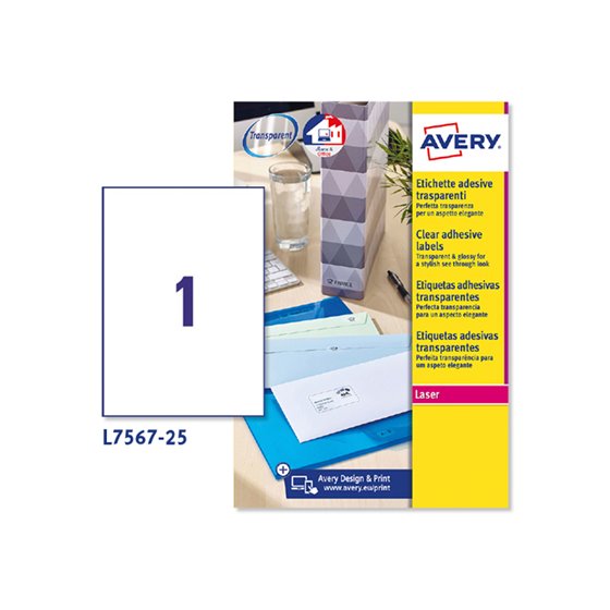 Etiqueta Adhesivas Resistente Avery Transparente 210X297 Mm Caja De 25 Unidades
