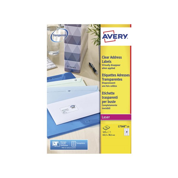Etiqueta Adhesivas Resistente Avery Transparente 38,1X21,2 Mm Caja De 1625 Unidades